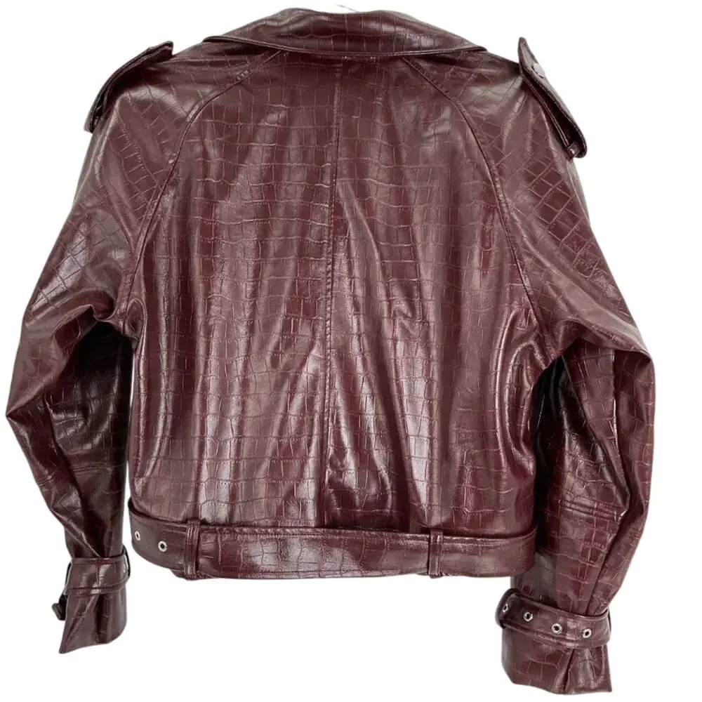 WeWoreWhat Croc Embossed Burgundy Moto Jacket Size XS - Picture 3 of 4